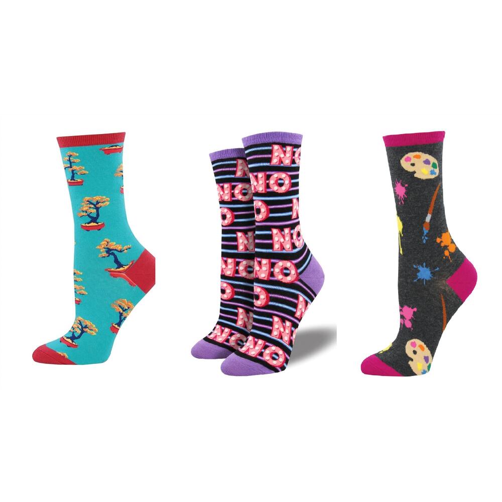 NEW SOCKSMITH women's zen bonsai & no & painter's palette socks - set of 3 pair